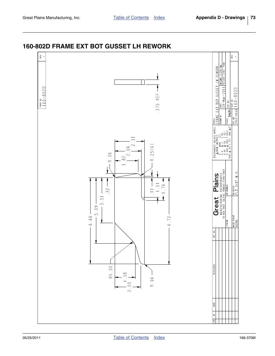 802d frame ext bot gusset lh rework, 802d frame ext bot gusset lh rework .73 | Great Plains 2007HD  Update Installation User Manual | Page 77 / 106