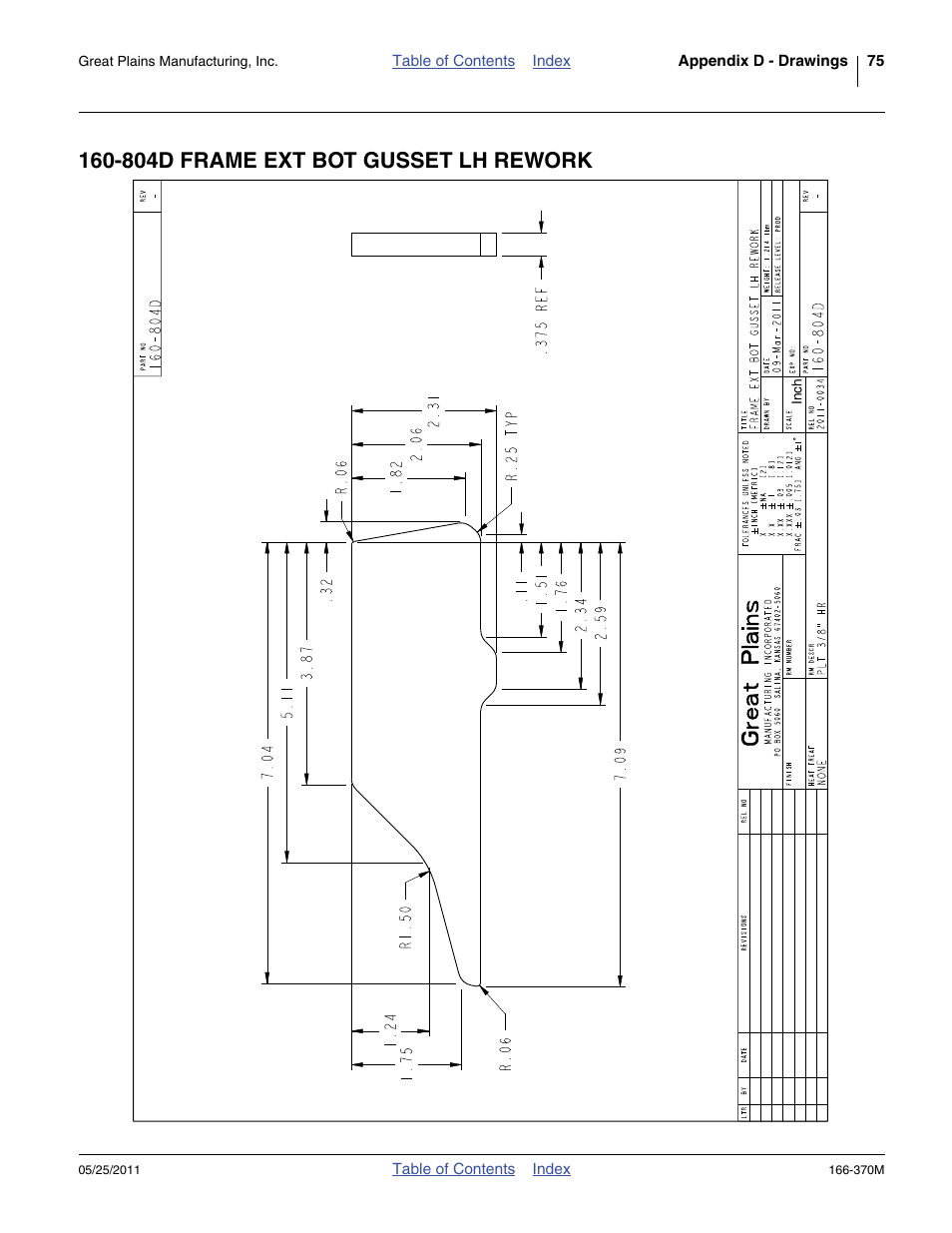 804d frame ext bot gusset lh rework, 804d frame ext bot gusset lh rework .75 | Great Plains 2007HD  Update Installation User Manual | Page 79 / 106