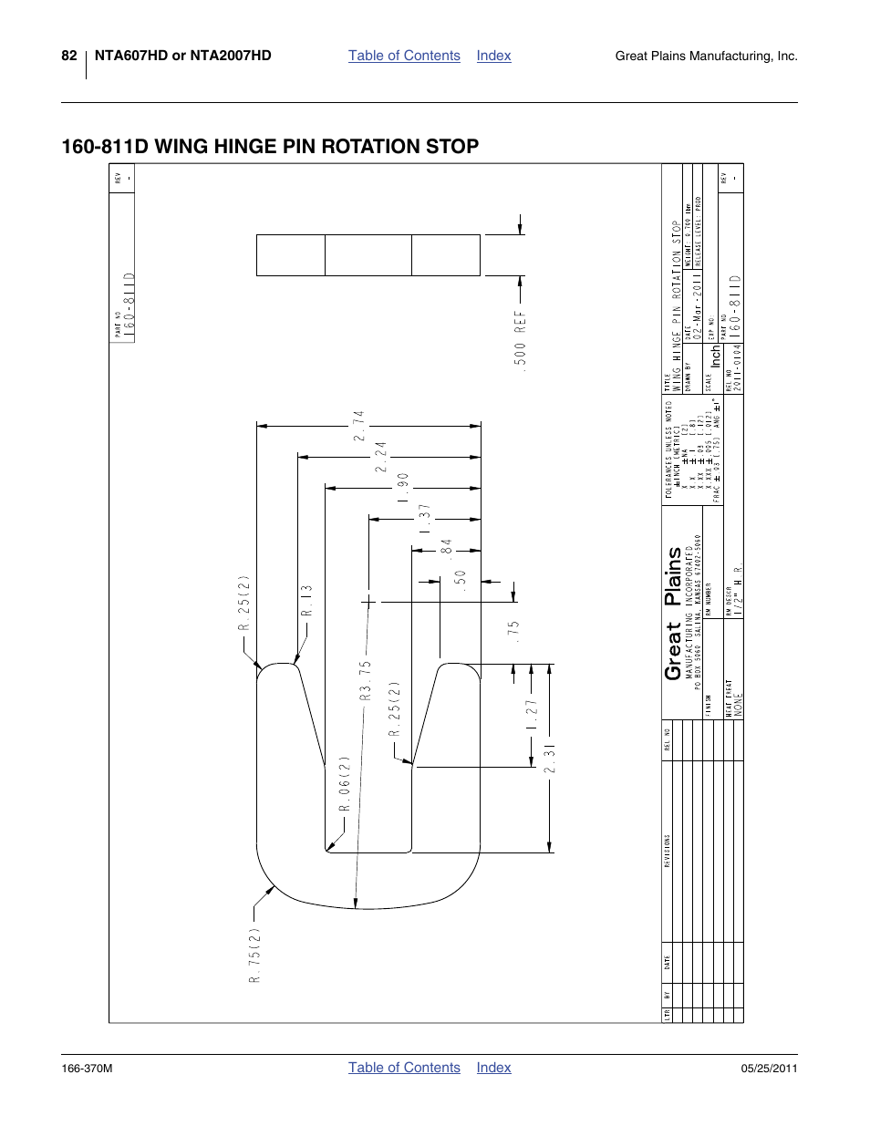 811d wing hinge pin rotation stop | Great Plains 2007HD  Update Installation User Manual | Page 86 / 106