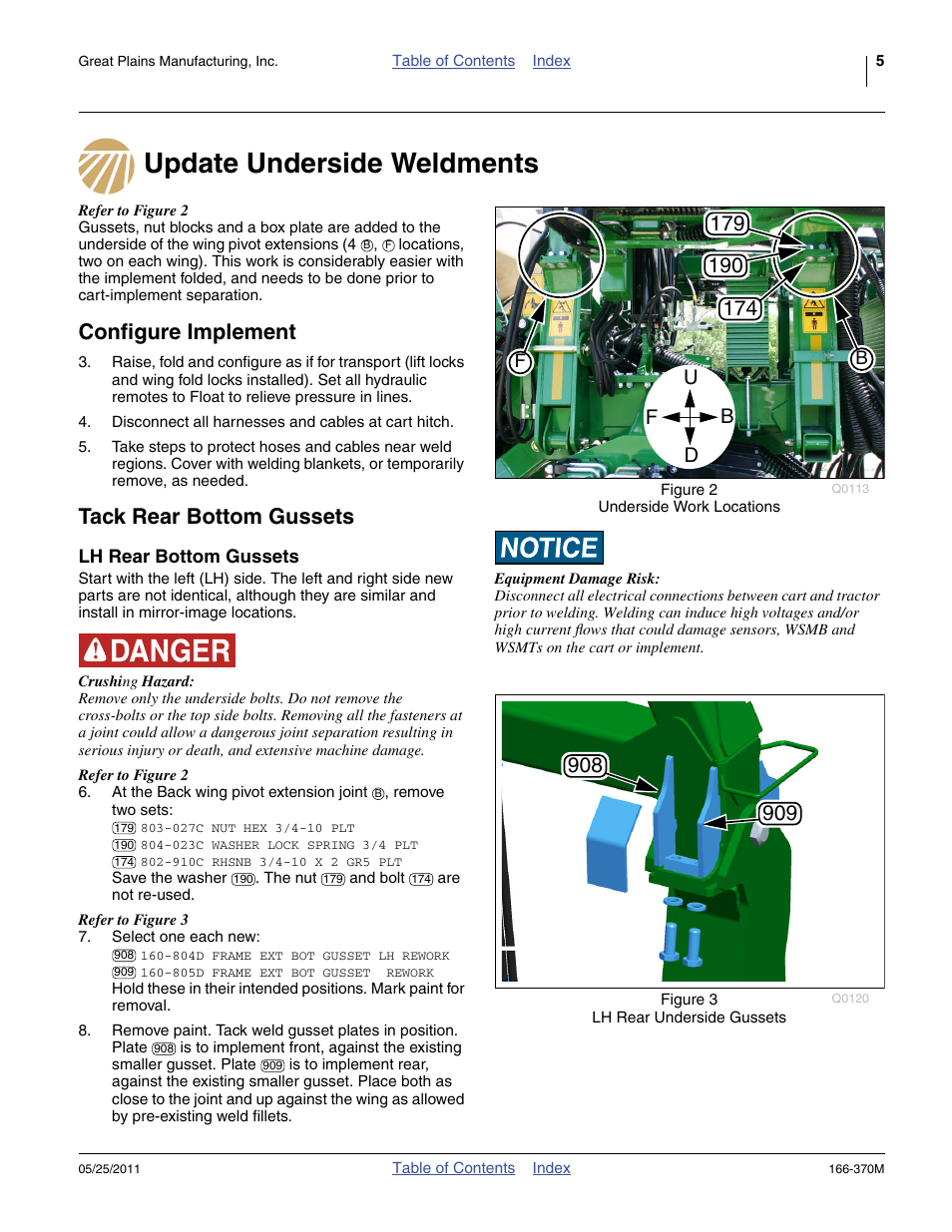 Update underside weldments, Configure implement, Tack rear bottom gussets | Lh rear bottom gussets, Fb d u | Great Plains 2007HD  Update Installation User Manual | Page 9 / 106