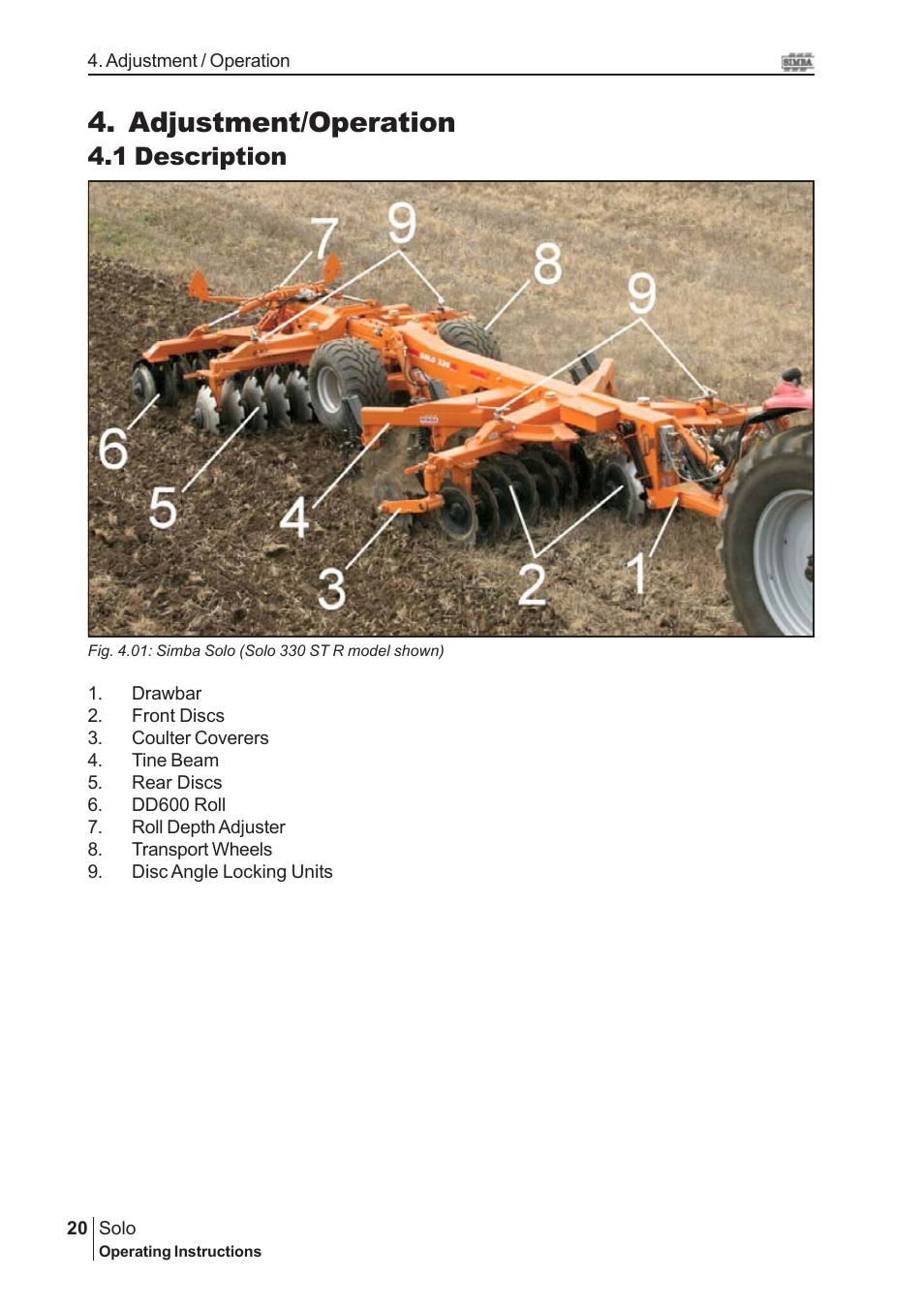 Adjustment/operation, 1 description | Great Plains P15061 Serial No 12682 User Manual | Page 20 / 44