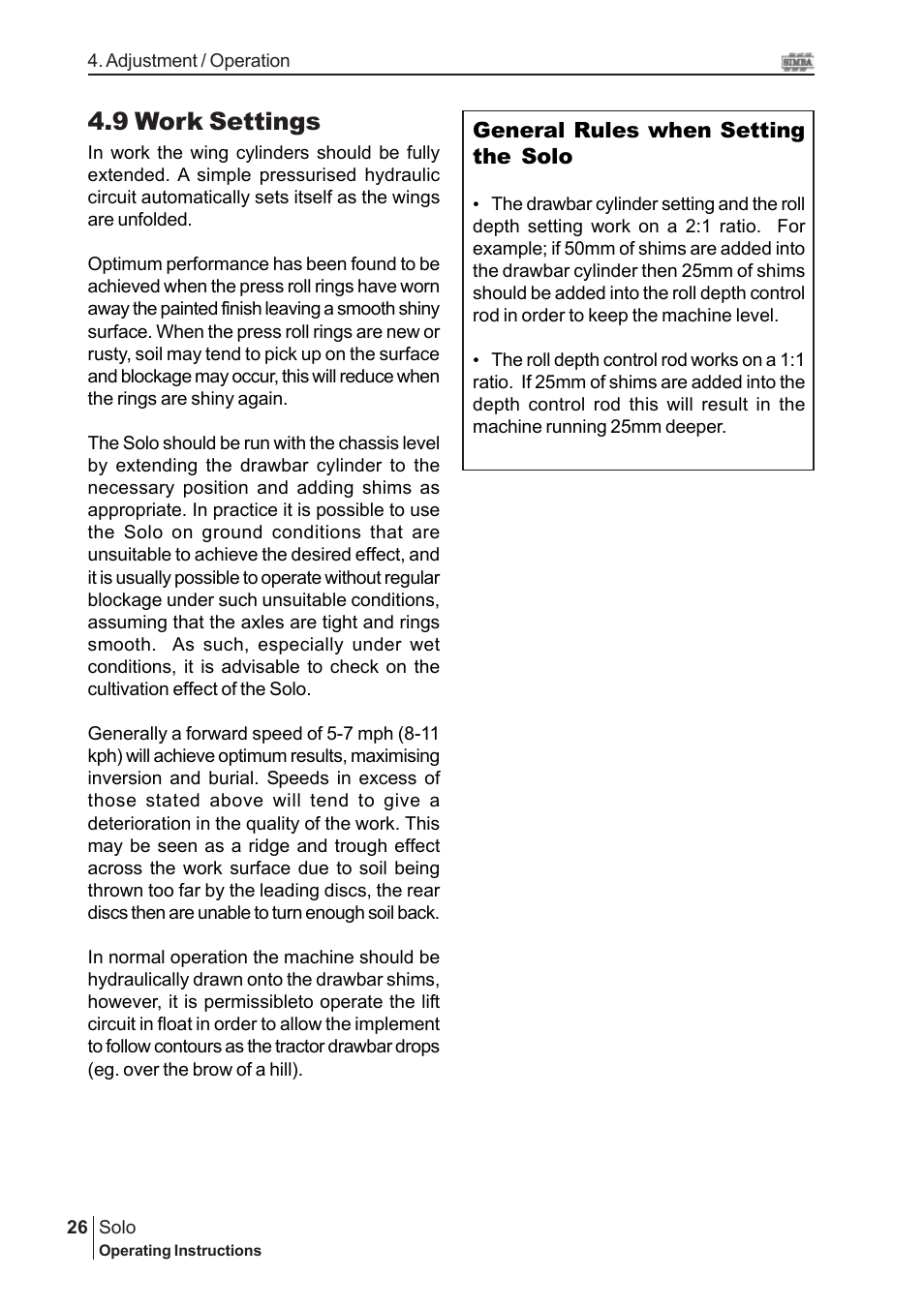 9 work settings | Great Plains P15061 Serial No 12682 User Manual | Page 26 / 44