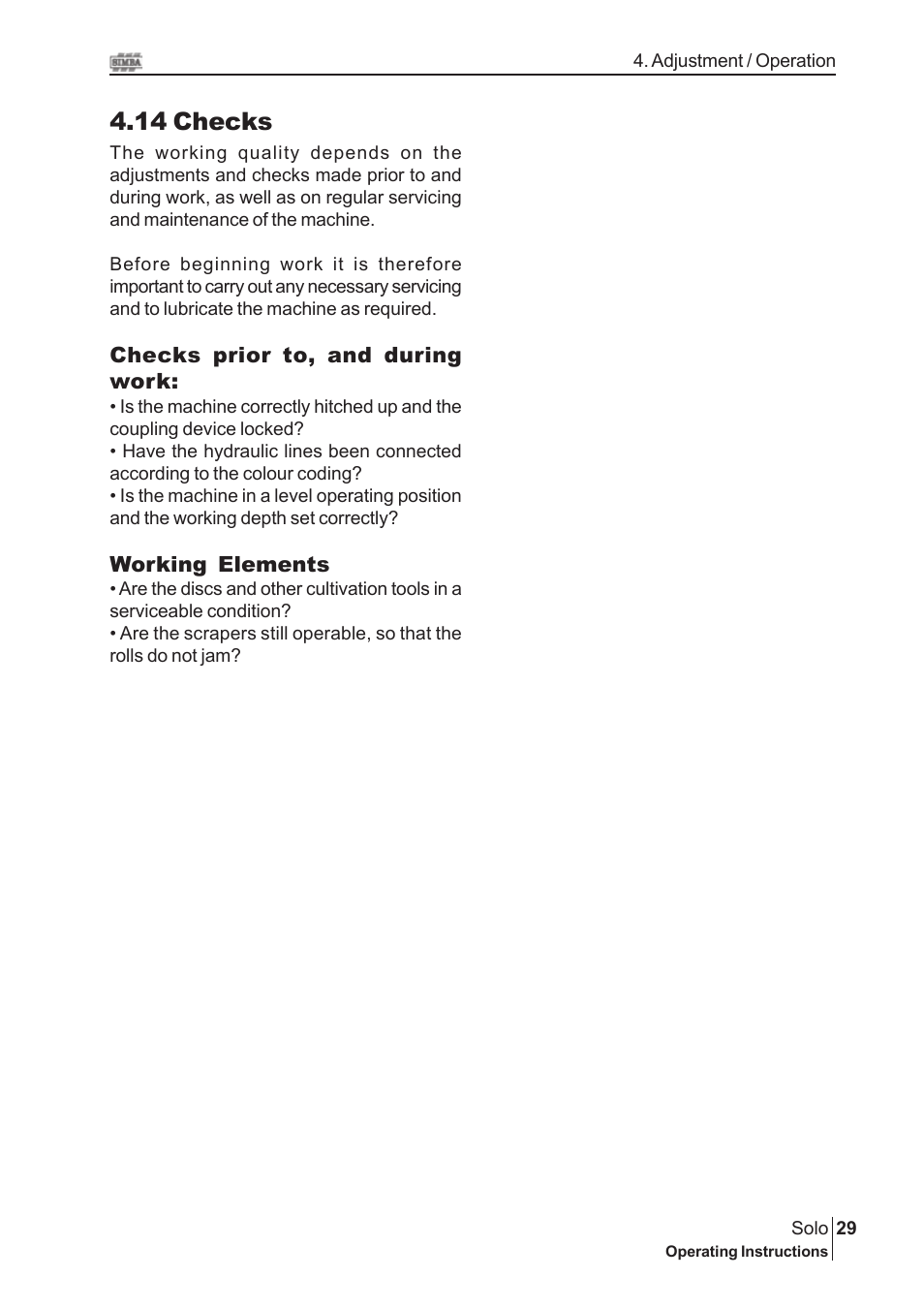 14 checks | Great Plains P15061 Serial No 12682 User Manual | Page 29 / 44