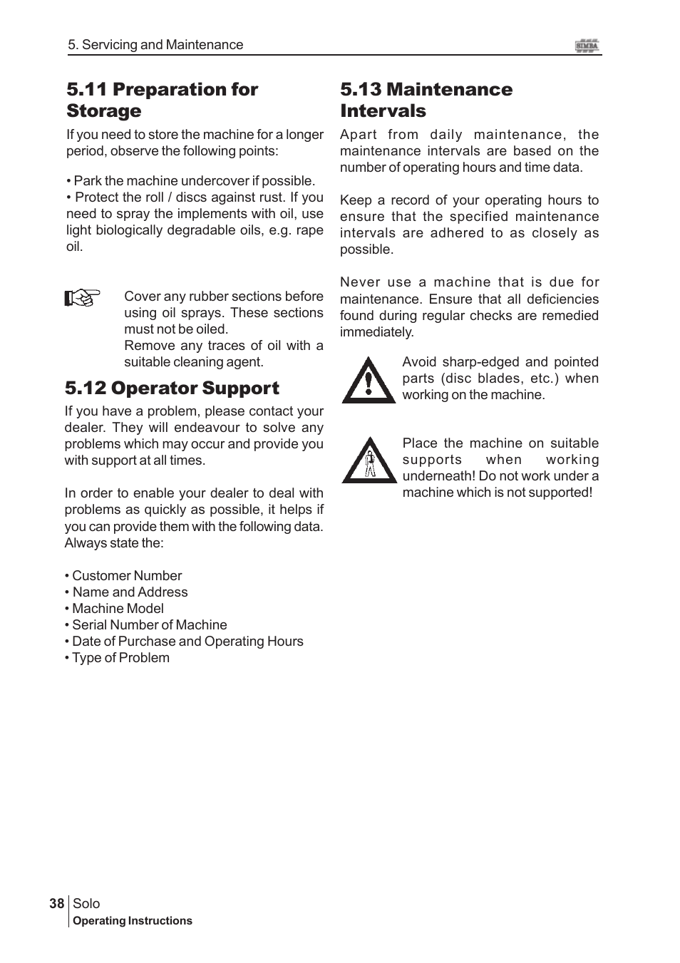 12 operator support, 11 preparation for storage, 13 maintenance intervals | Great Plains P15061 Serial No 12682 User Manual | Page 38 / 44