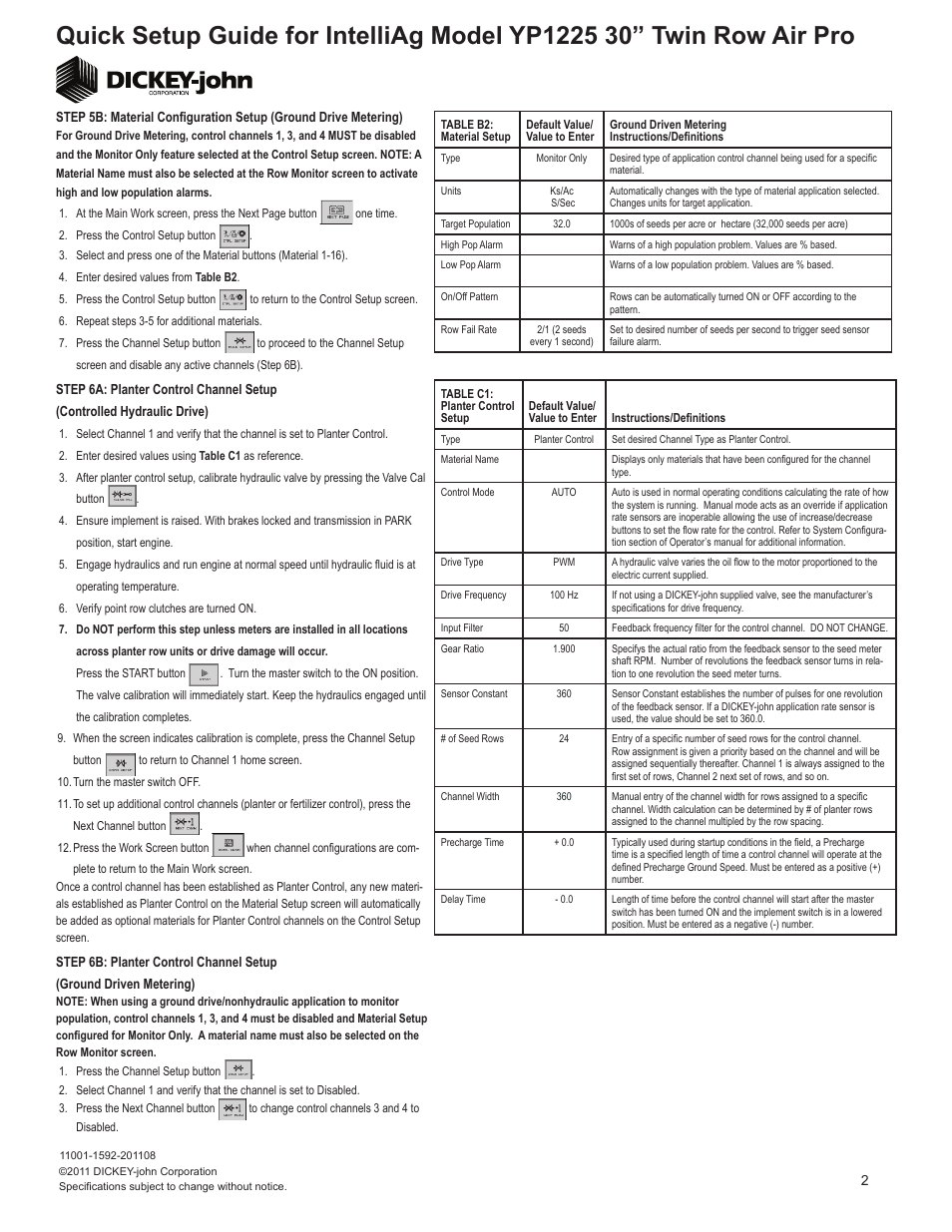 Great Plains YP1225A-24TR 24 Twin Row 30-Inch Quick Start User Manual | Page 2 / 6