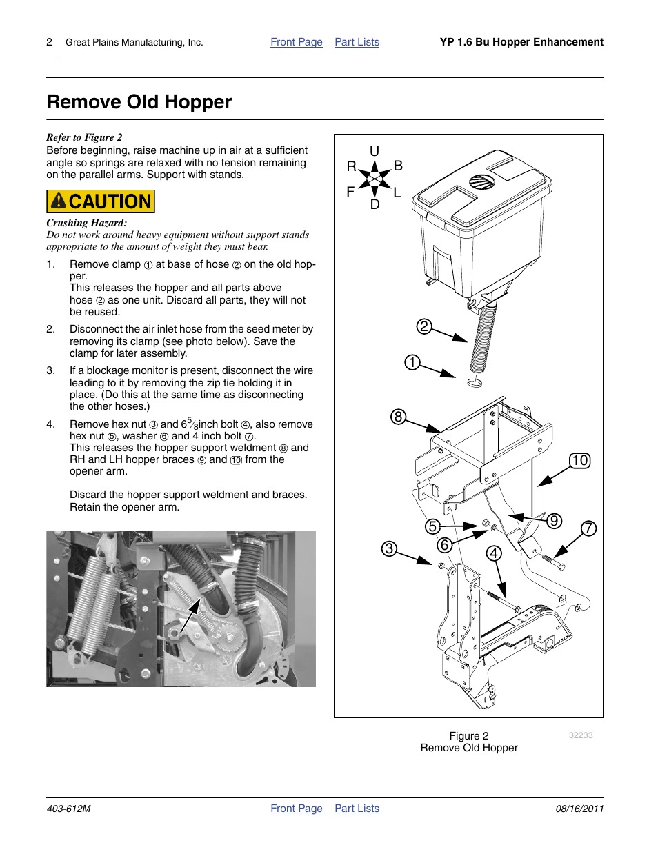 Remove old hopper | Great Plains Yield-Pro Planter 1.6 Hopper User Manual | Page 2 / 6
