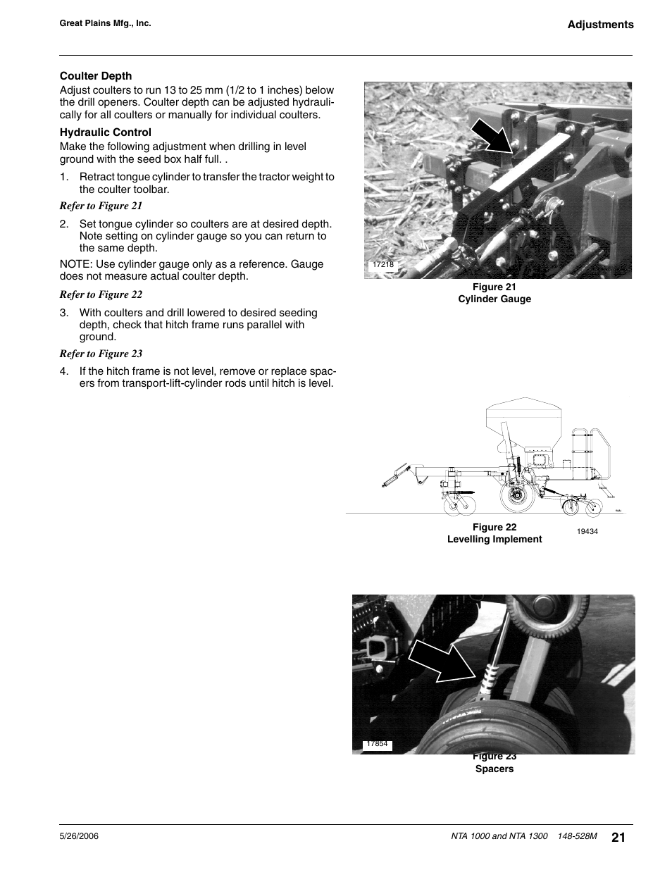 Coulter depth, Hydraulic control | Great Plains NTA1300 Operator Manual User Manual | Page 23 / 41