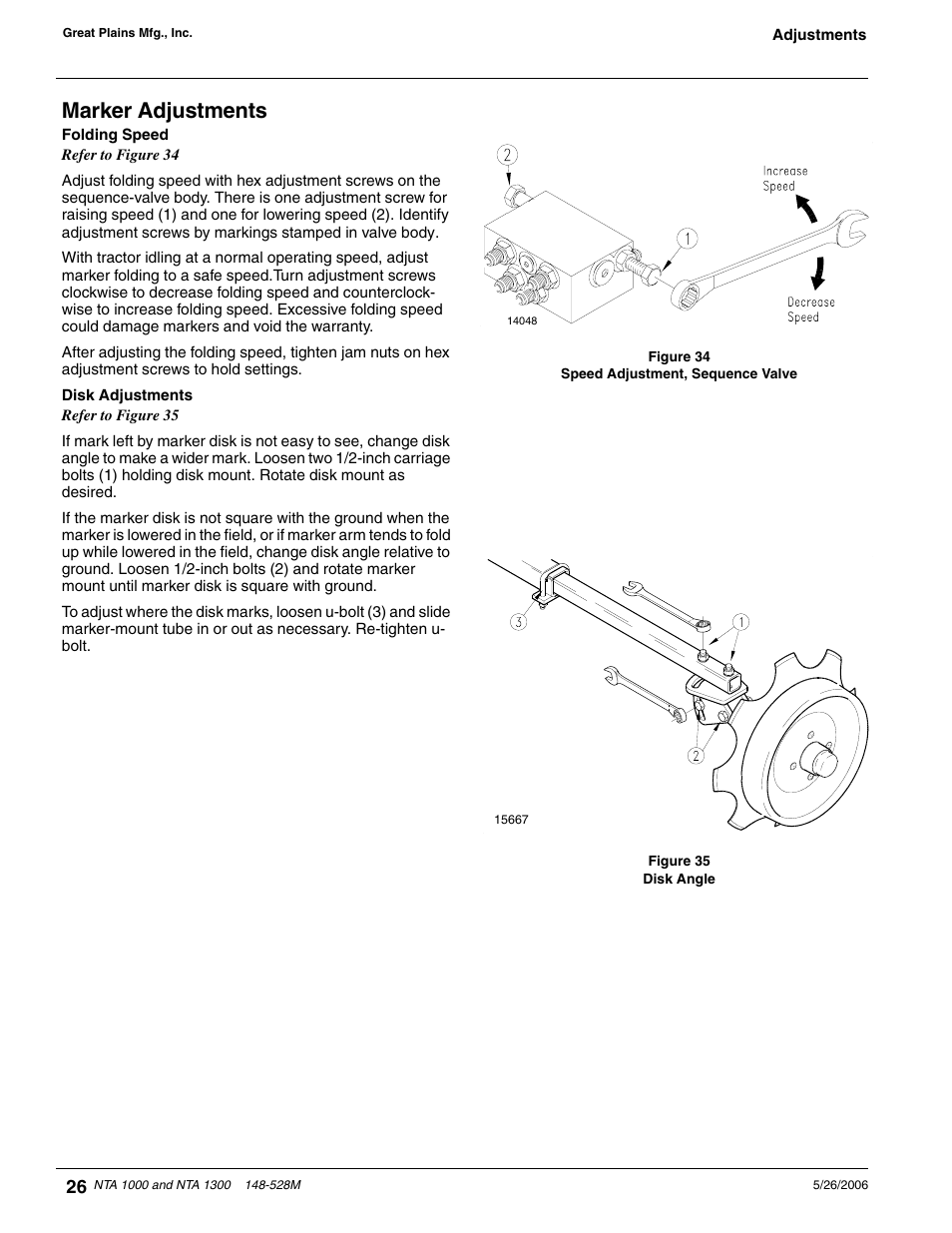 Marker adjustments, Disk adjustments | Great Plains NTA1300 Operator Manual User Manual | Page 28 / 41