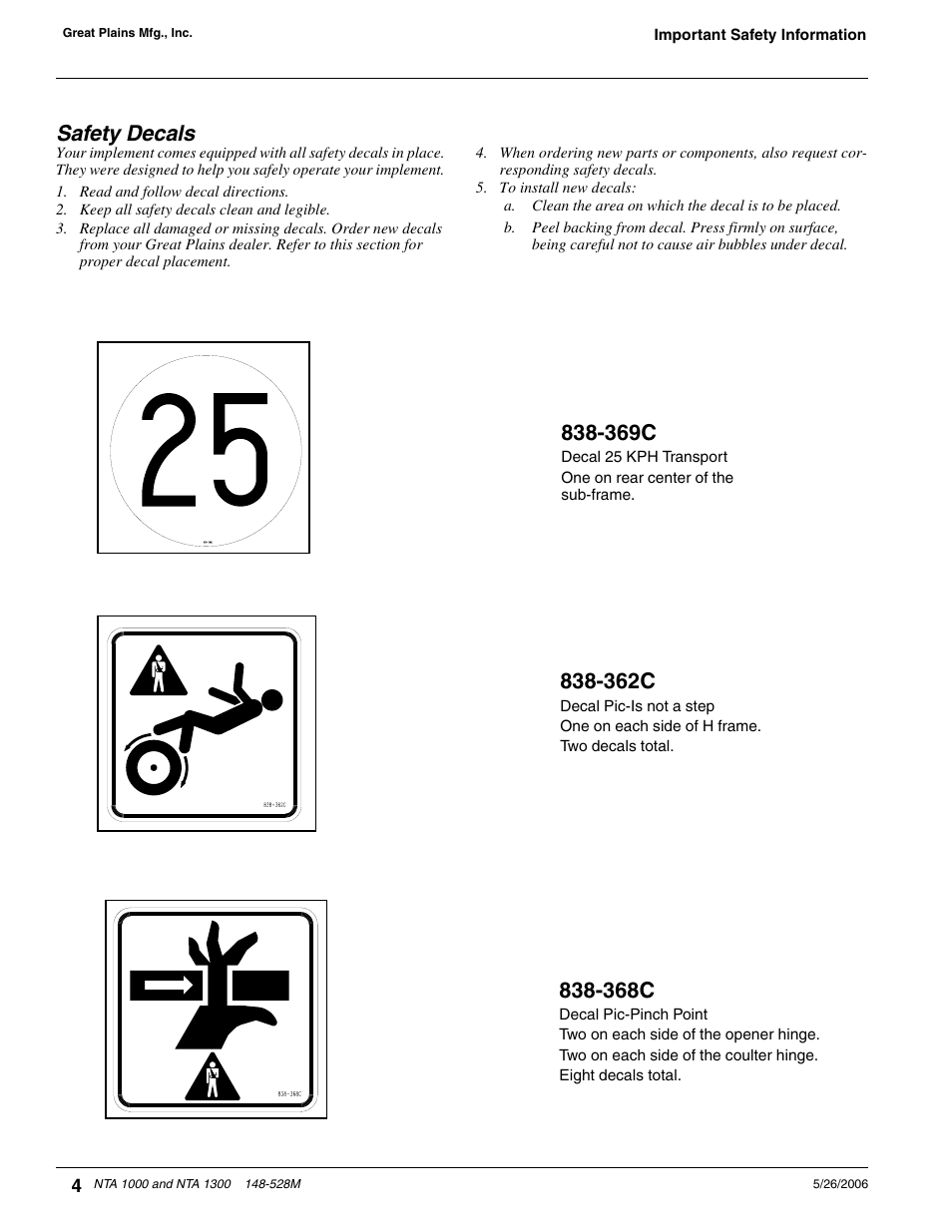 362c, 368c, 369c | Safety decals | Great Plains NTA1300 Operator Manual User Manual | Page 6 / 41