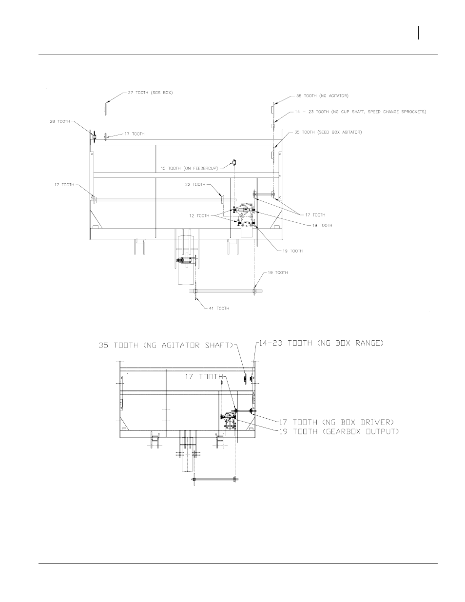 3p605nt drive chains, 3p605nt native grass sprockets, Native grass box sprocket configuration | Great Plains 3P605NT Material Rate User Manual | Page 19 / 20