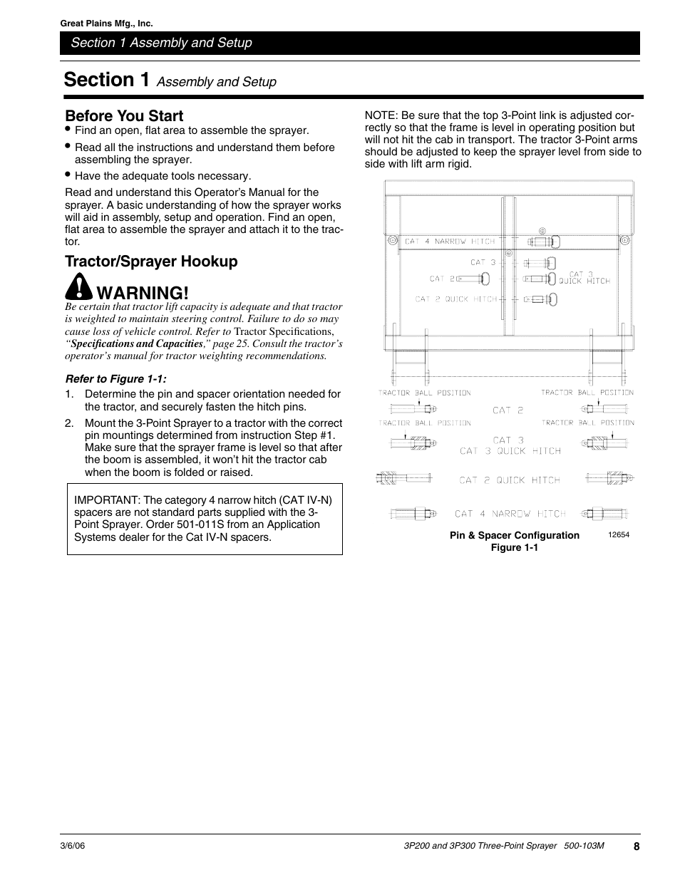 Warning, Before you start, Tractor/sprayer hookup | Great Plains 3P300 Operator Manual User Manual | Page 10 / 29