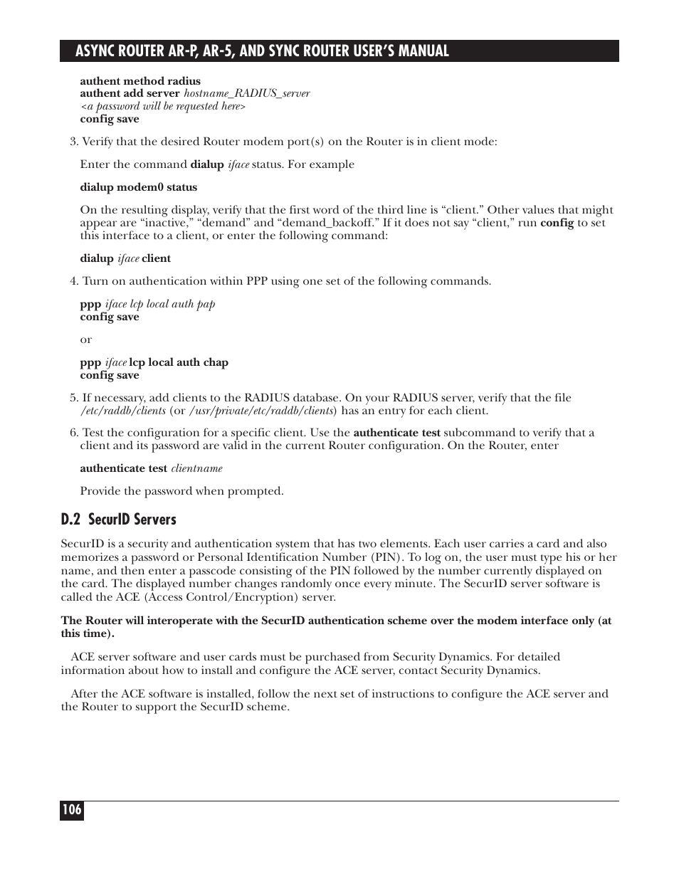 D.2 securid servers | Black Box LRA005A-R2 User Manual | Page 106 / 275
