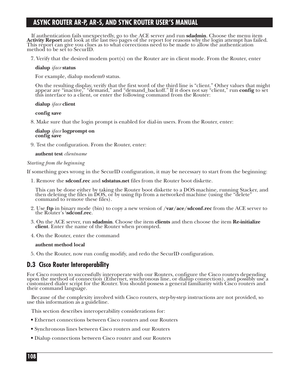D.3 cisco router interoperability | Black Box LRA005A-R2 User Manual | Page 108 / 275
