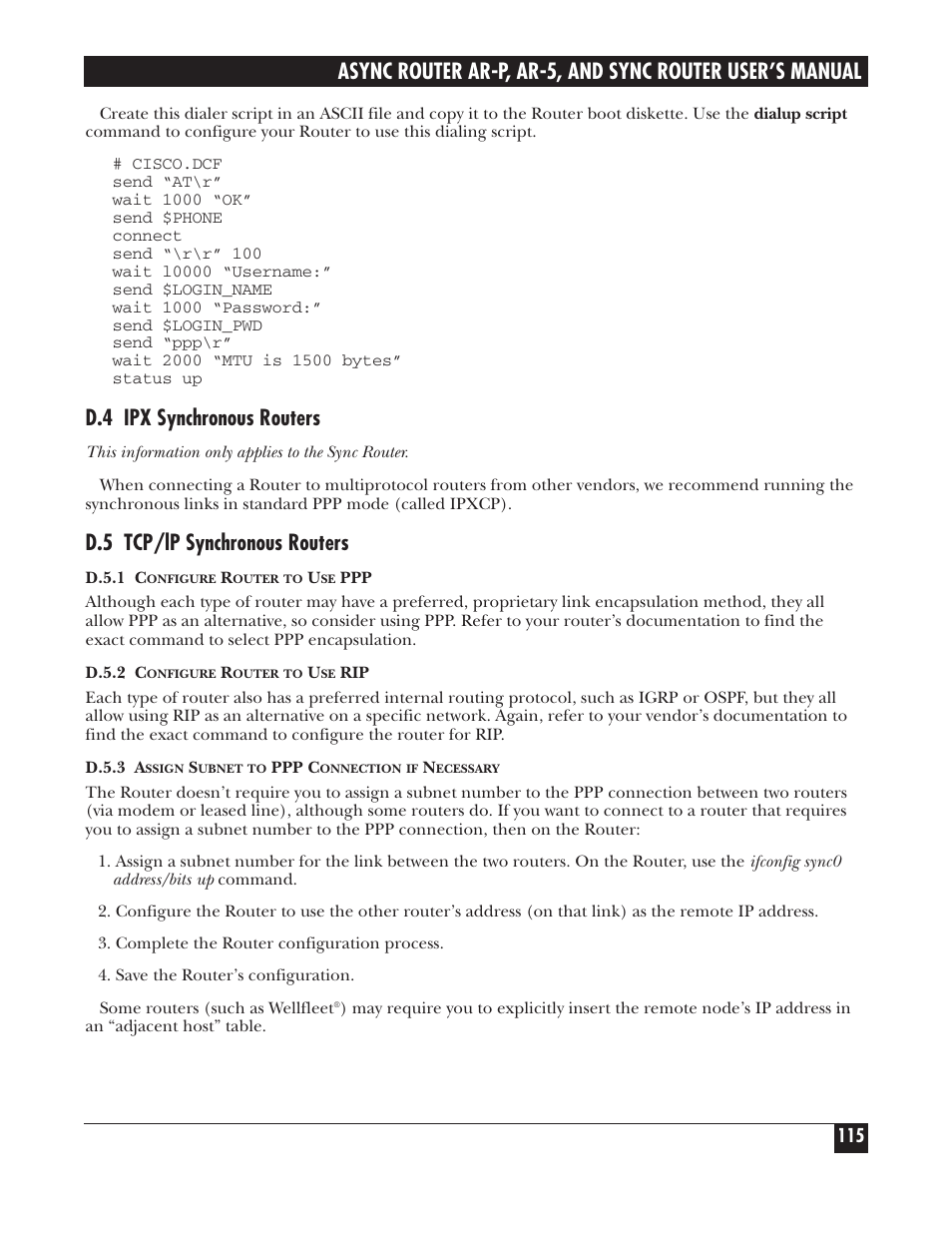 D.4 ipx synchronous routers, D.5 tcp/lp synchronous routers | Black Box LRA005A-R2 User Manual | Page 115 / 275