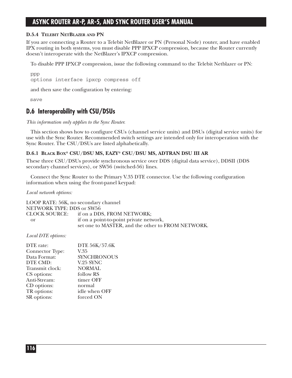 D.6 interoperability with csu/dsus | Black Box LRA005A-R2 User Manual | Page 116 / 275