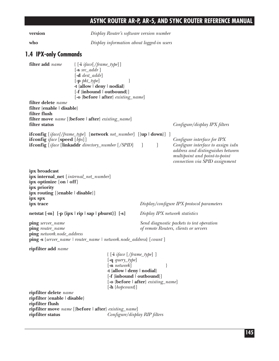 4 ipx-only commands | Black Box LRA005A-R2 User Manual | Page 145 / 275