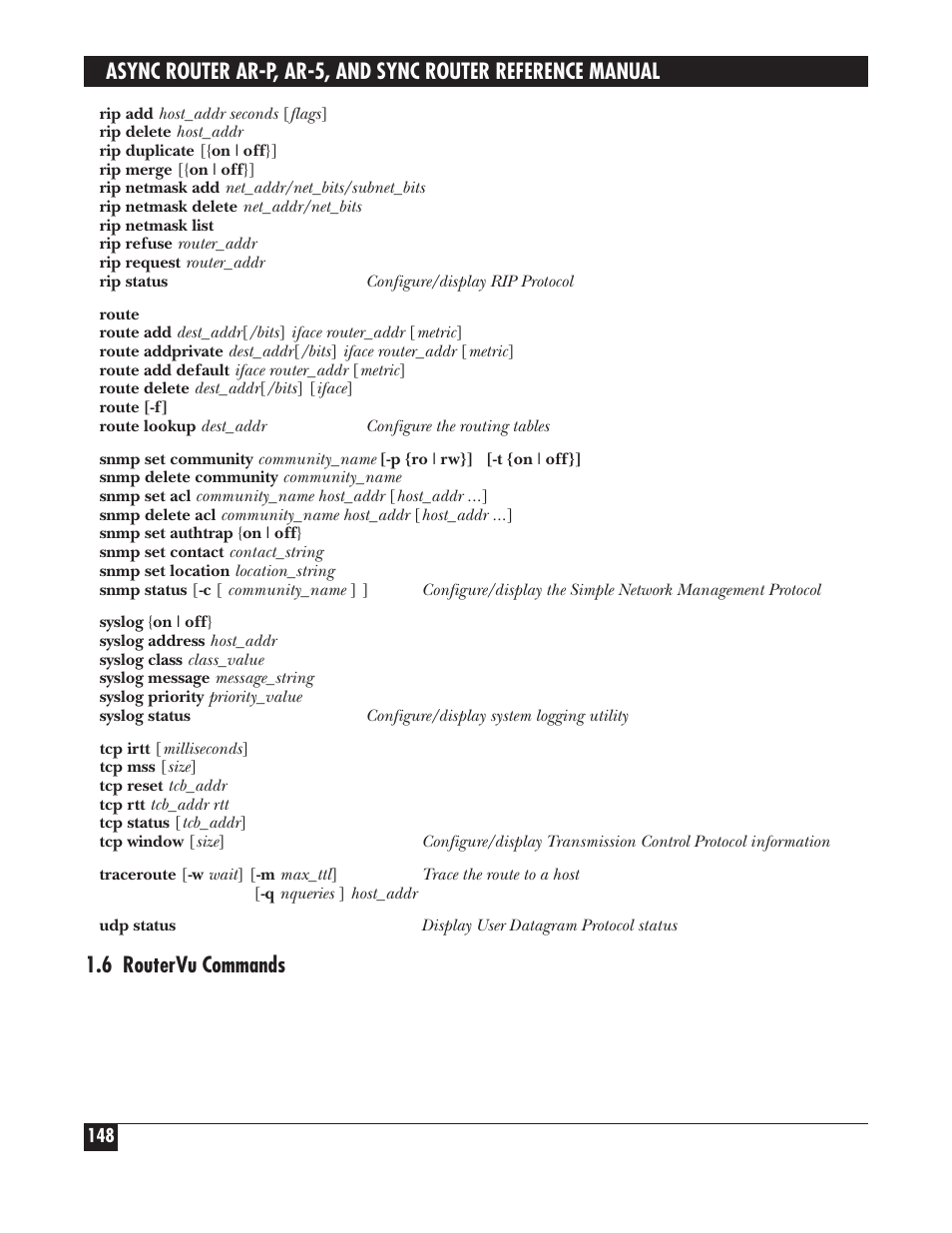 6 routervu commands | Black Box LRA005A-R2 User Manual | Page 148 / 275