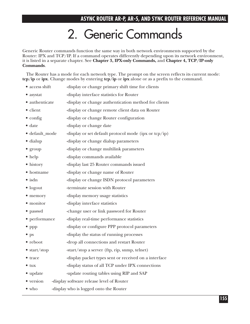 Generic commands | Black Box LRA005A-R2 User Manual | Page 155 / 275
