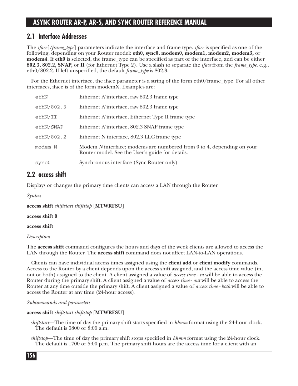 1 interface addresses, 2 access shift | Black Box LRA005A-R2 User Manual | Page 156 / 275