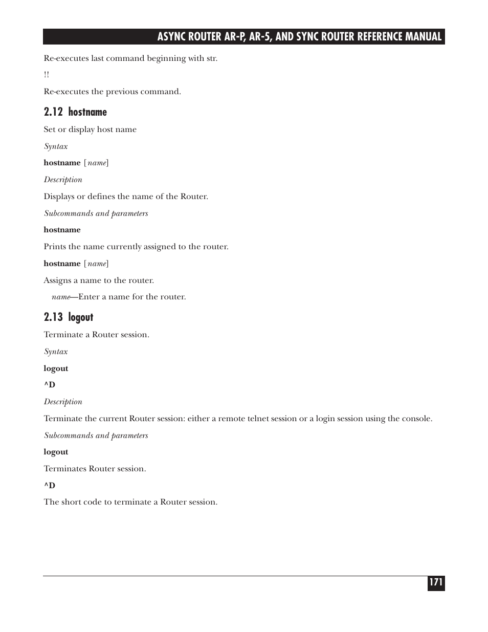 12 hostname, 13 logout | Black Box LRA005A-R2 User Manual | Page 171 / 275