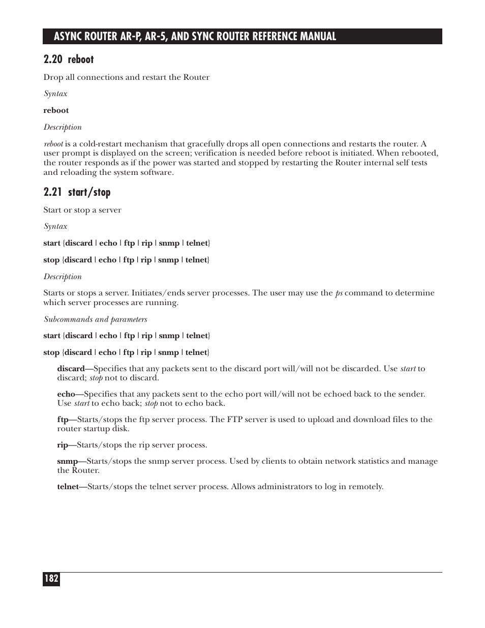 20 reboot, 21 start/stop | Black Box LRA005A-R2 User Manual | Page 182 / 275