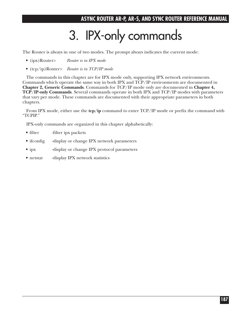 Ipx-only commands | Black Box LRA005A-R2 User Manual | Page 187 / 275