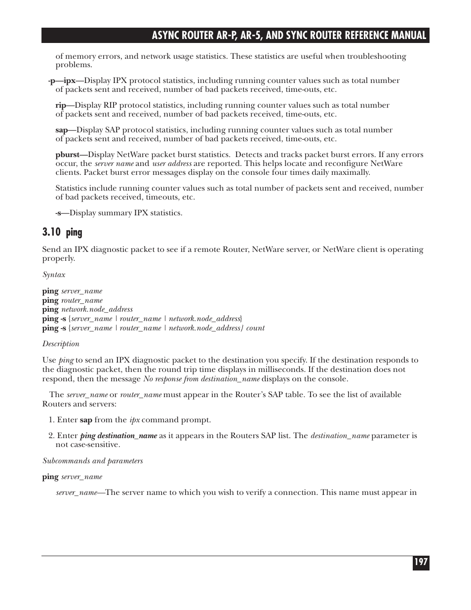 10 ping | Black Box LRA005A-R2 User Manual | Page 197 / 275