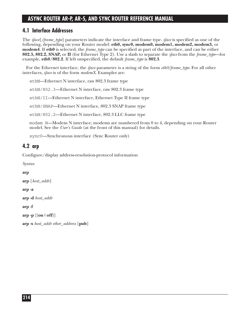 1 interface addresses, 2 arp | Black Box LRA005A-R2 User Manual | Page 214 / 275