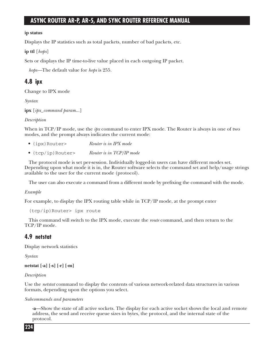 8 ipx, 9 netstat | Black Box LRA005A-R2 User Manual | Page 224 / 275
