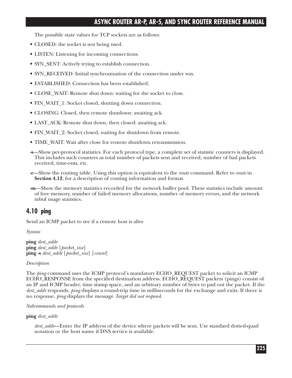 10 ping | Black Box LRA005A-R2 User Manual | Page 225 / 275