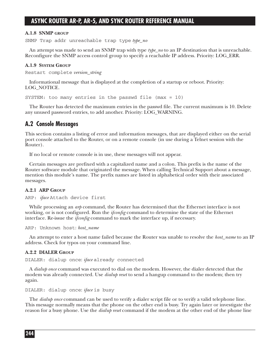 A.2 console messages | Black Box LRA005A-R2 User Manual | Page 244 / 275