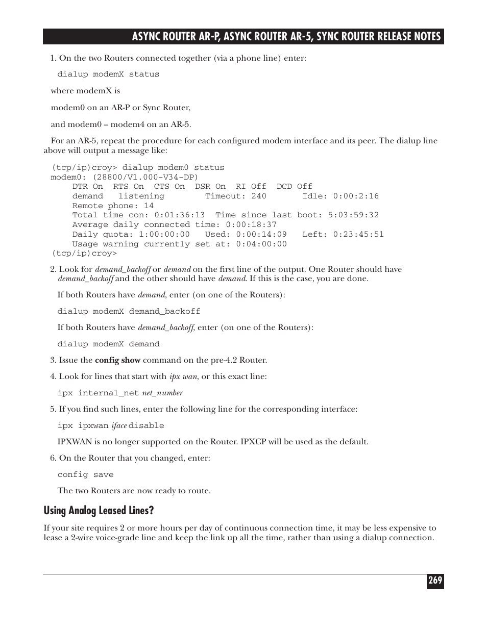 Using analog leased lines | Black Box LRA005A-R2 User Manual | Page 269 / 275