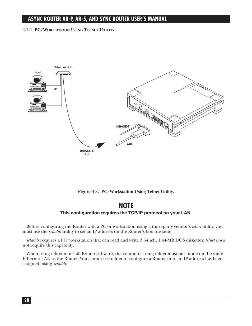 1 pc/w, Figure 4-3. pc/workstation using telnet utility | Black Box LRA005A-R2 User Manual | Page 28 / 275