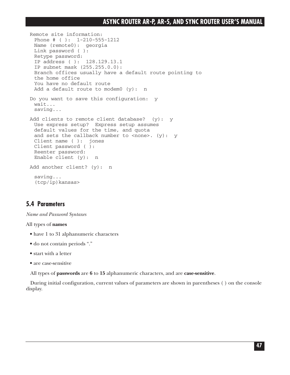 4 parameters | Black Box LRA005A-R2 User Manual | Page 47 / 275