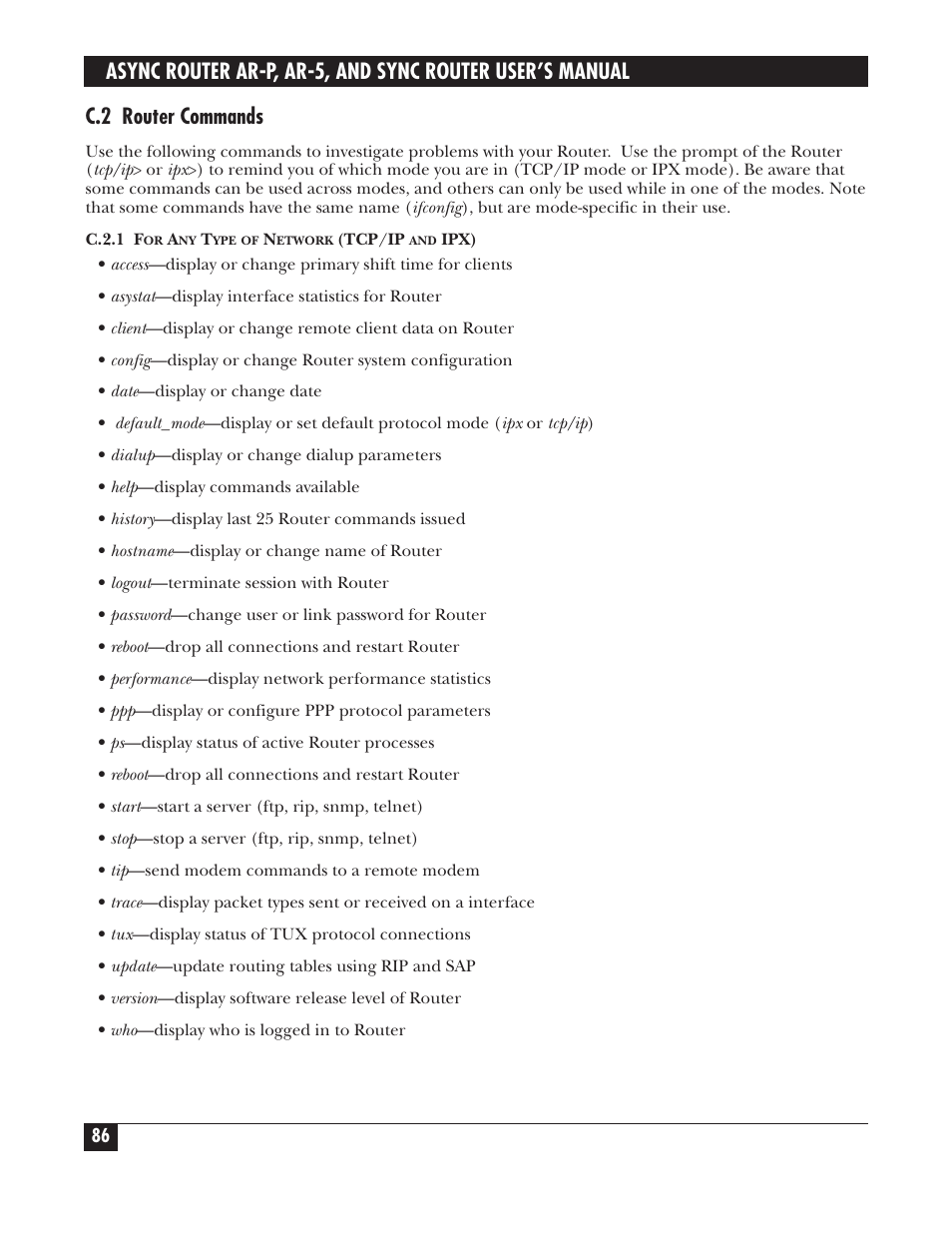C.2 router commands | Black Box LRA005A-R2 User Manual | Page 86 / 275