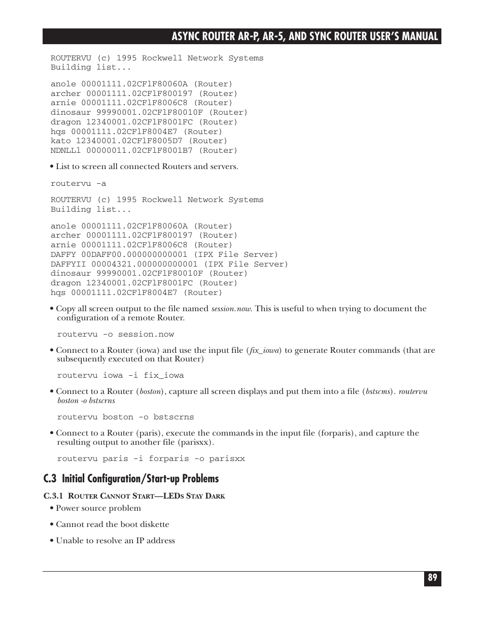 C.3 initial configuration/start-up problems | Black Box LRA005A-R2 User Manual | Page 89 / 275