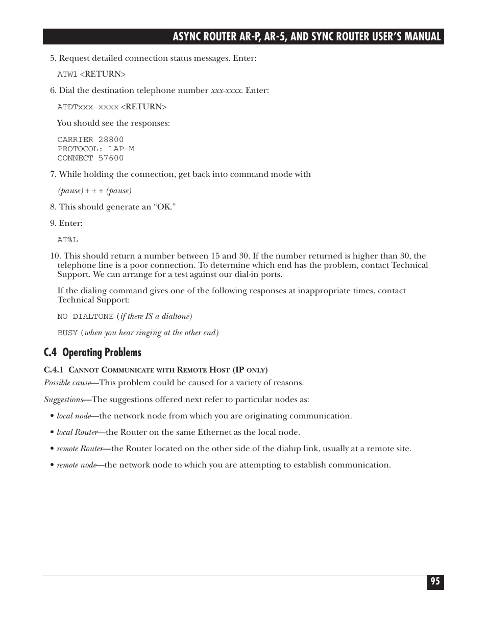 C.4 operating problems | Black Box LRA005A-R2 User Manual | Page 95 / 275
