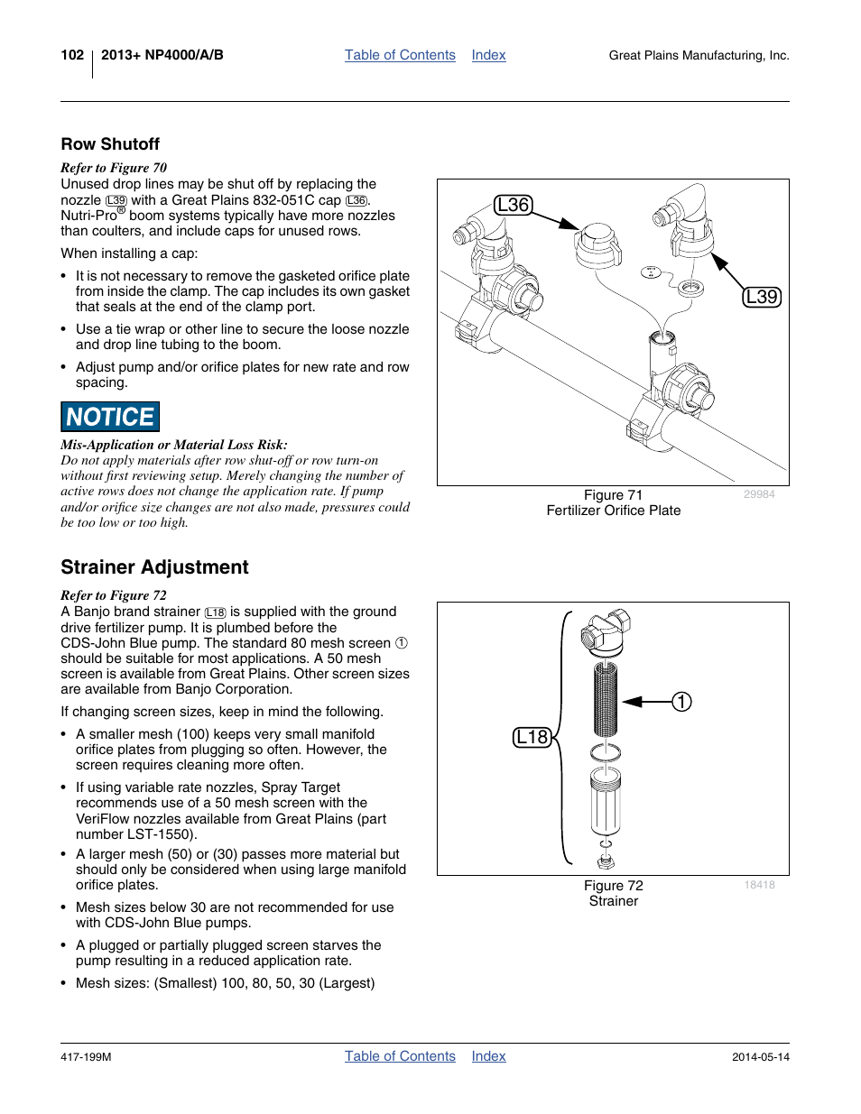 Row shutoff, Strainer adjustment, L36 l39 | Great Plains NP4000B Operator Manual User Manual | Page 106 / 200