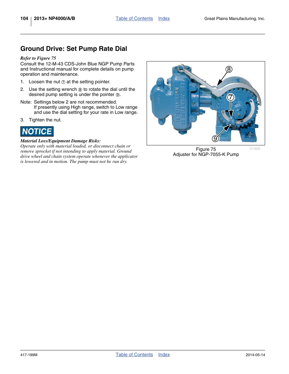 Ground drive: set pump rate dial | Great Plains NP4000B Operator Manual User Manual | Page 108 / 200