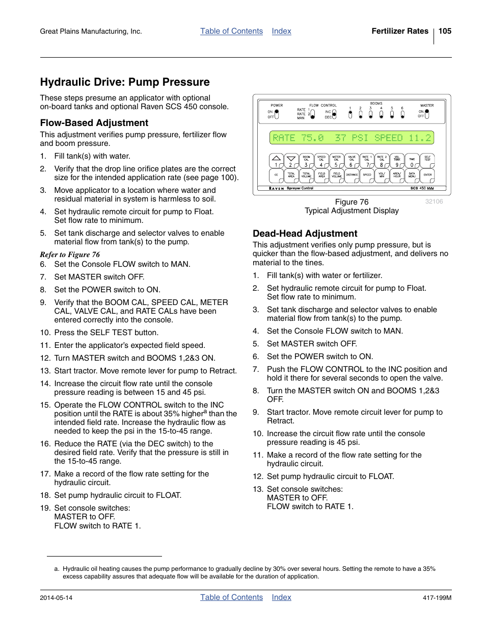 Hydraulic drive: pump pressure, Flow-based adjustment, Dead-head adjustment | Flow-based adjustment dead-head adjustment | Great Plains NP4000B Operator Manual User Manual | Page 109 / 200