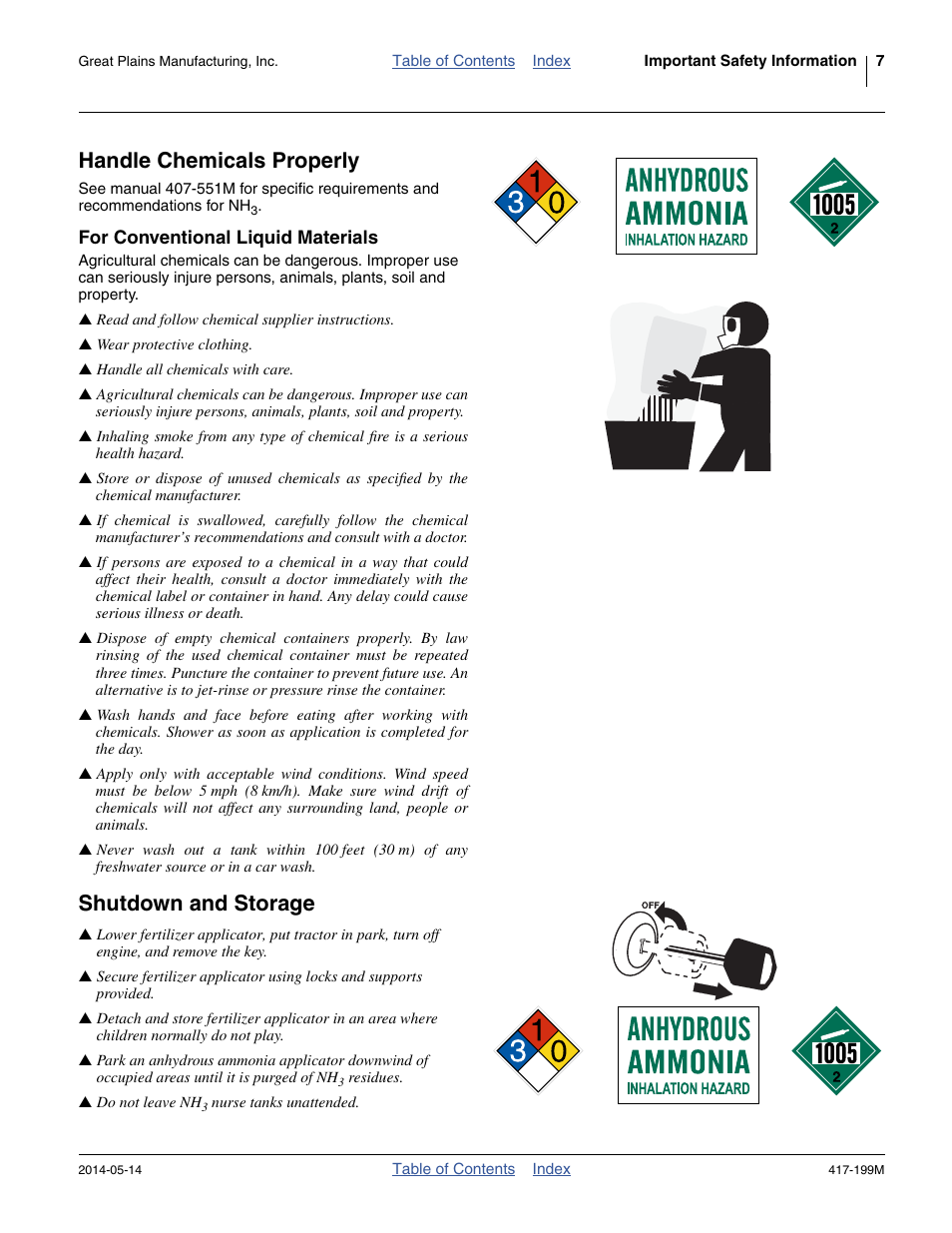Handle chemicals properly, For conventional liquid materials, Shutdown and storage | Great Plains NP4000B Operator Manual User Manual | Page 11 / 200