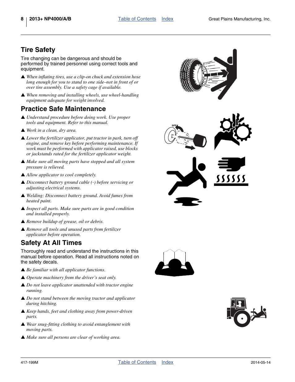 Tire safety, Practice safe maintenance, Safety at all times | Great Plains NP4000B Operator Manual User Manual | Page 12 / 200
