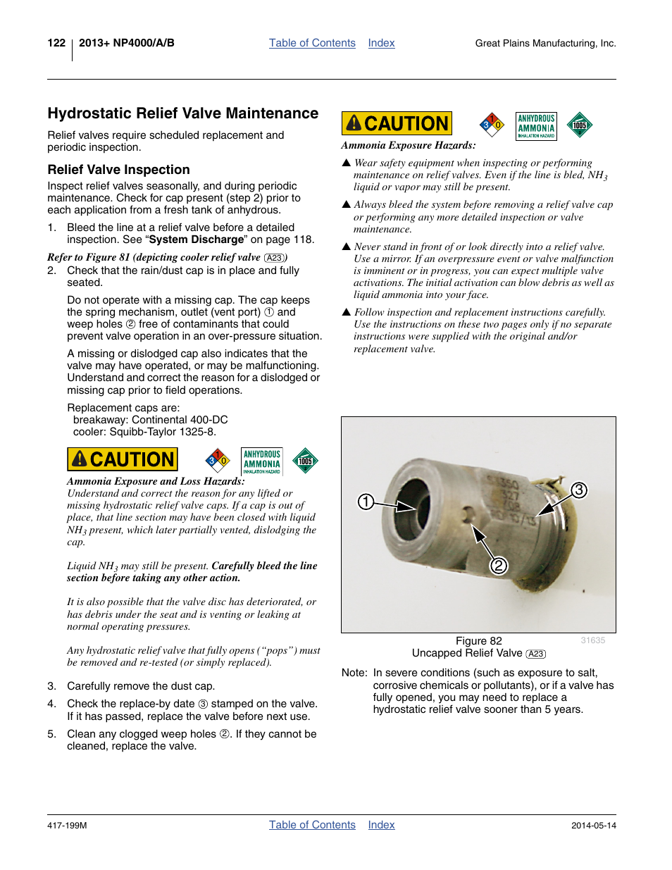 Hydrostatic relief valve maintenance, Relief valve inspection | Great Plains NP4000B Operator Manual User Manual | Page 126 / 200