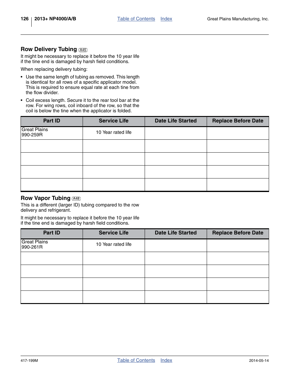Row delivery tubing, Row vapor tubing | Great Plains NP4000B Operator Manual User Manual | Page 130 / 200