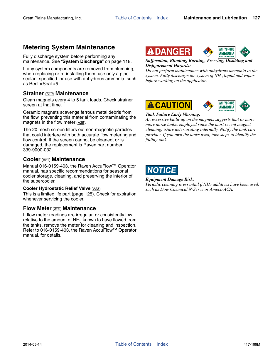 Metering system maintenance, Strainer maintenance, Cooler maintenance | Cooler hydrostatic relief valve, Flow meter maintenance | Great Plains NP4000B Operator Manual User Manual | Page 131 / 200