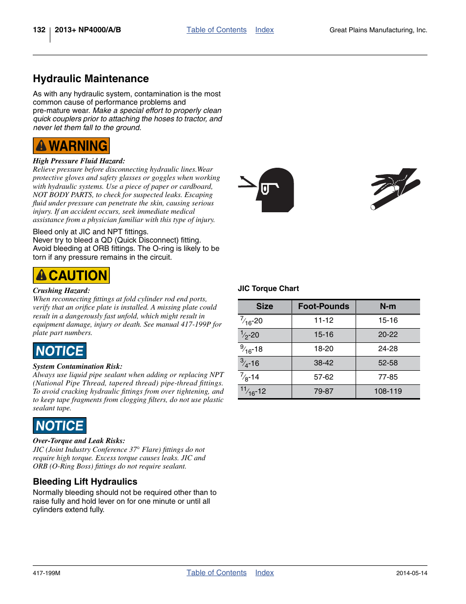 Hydraulic maintenance, Bleeding lift hydraulics | Great Plains NP4000B Operator Manual User Manual | Page 136 / 200