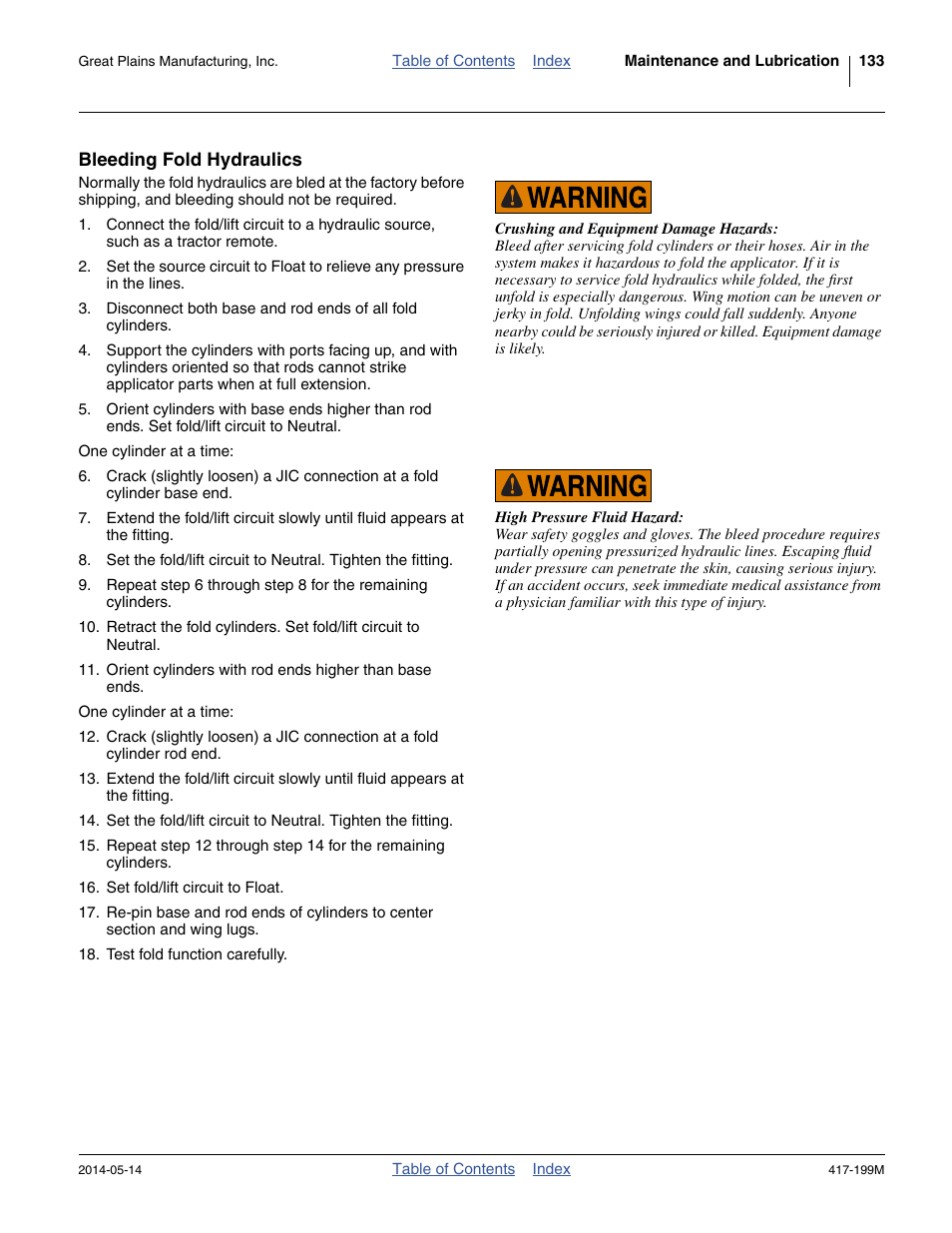 Bleeding fold hydraulics | Great Plains NP4000B Operator Manual User Manual | Page 137 / 200