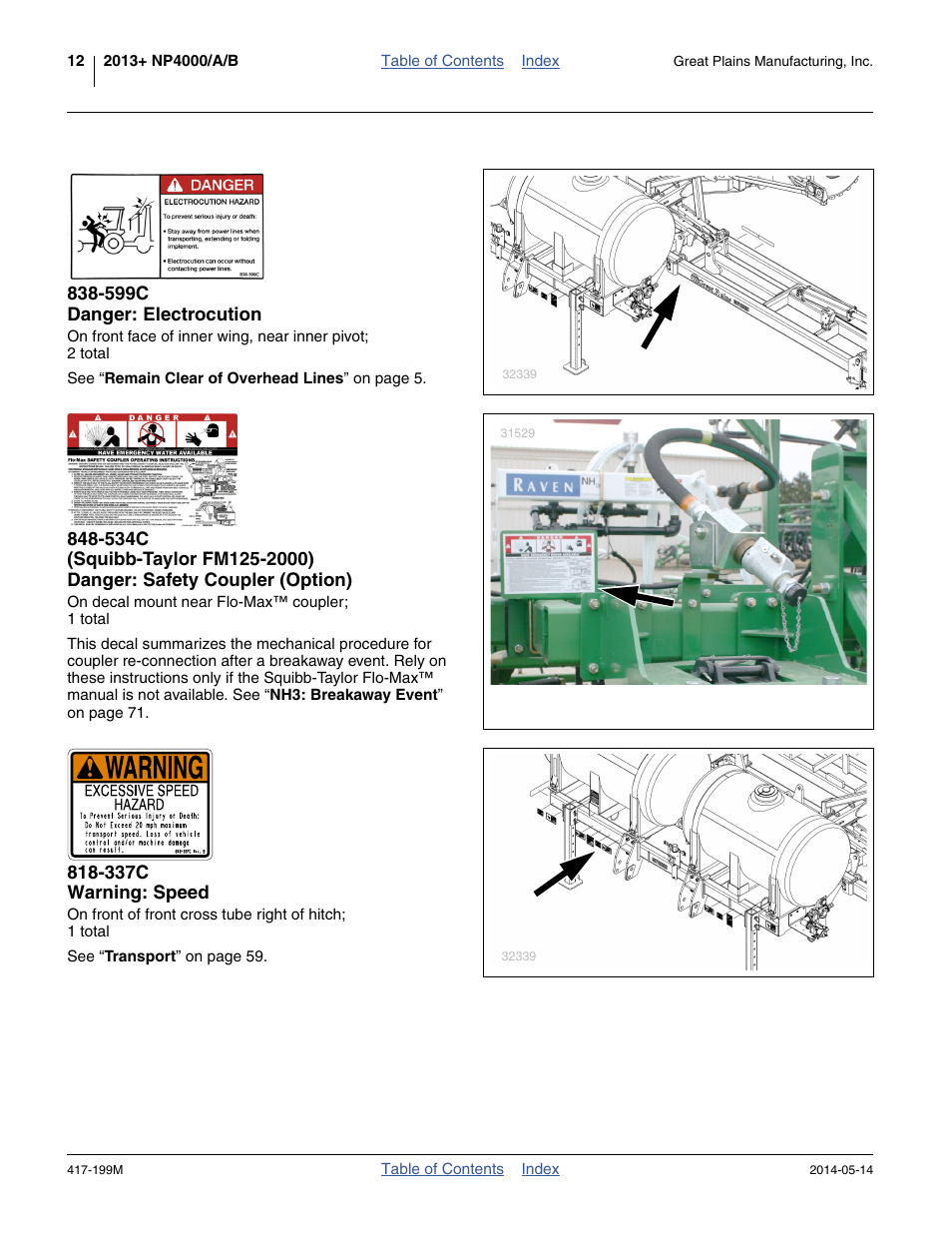 599c danger: electrocution, 337c warning: speed | Great Plains NP4000B Operator Manual User Manual | Page 16 / 200
