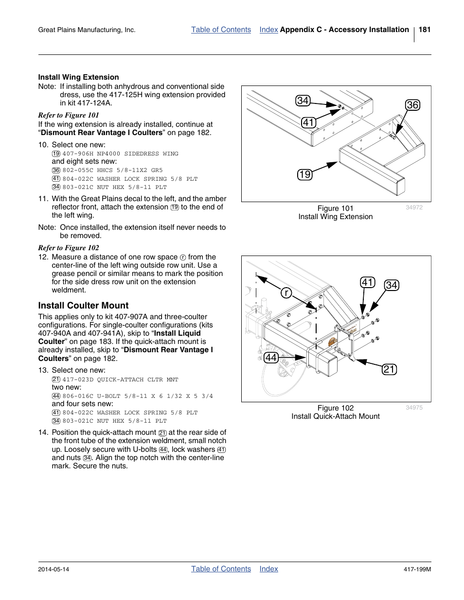 Install wing extension, Install coulter mount | Great Plains NP4000B Operator Manual User Manual | Page 185 / 200
