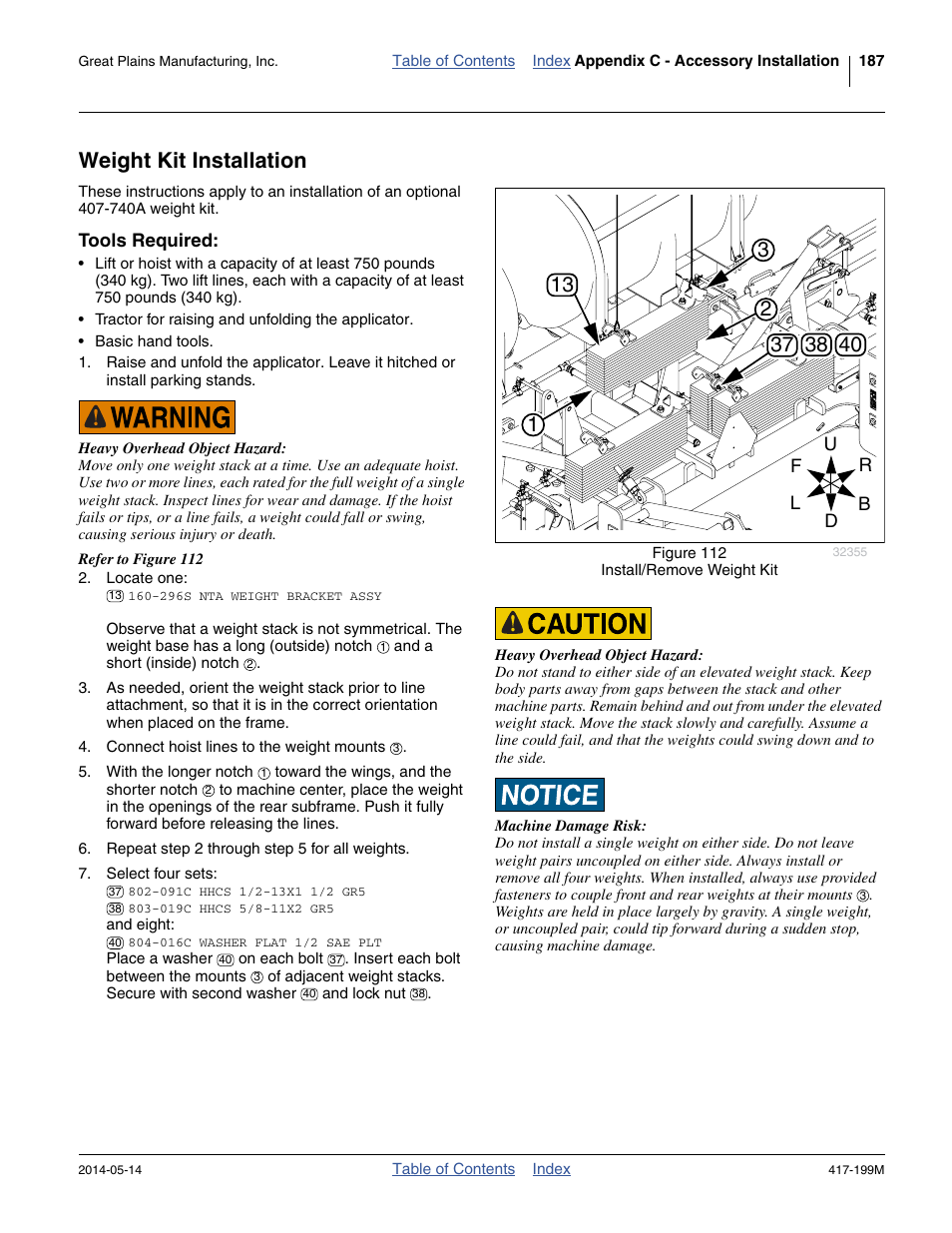 Weight kit installation, Tools required | Great Plains NP4000B Operator Manual User Manual | Page 191 / 200